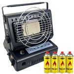 1.3kw Portable Gas Heater + 4 Canaister Outdoor Camping Fishing Caravan Outdoor Party (Heater + 4 Gas Can)