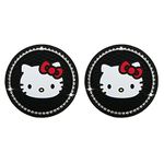 2Pcs Suit of Car Cup Holder Coasters, 2.75-Inch Car Interior Accessories, Hello Kitty Bling Cup Holder Insert Durable Non Slip Silicone Mat for All Vehicles,White Diamond