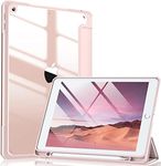 Witzon Compatible with Apple iPad 9th Generation Cover with Pencil Holder, Clear Transparent Back Shockproof Protective Smart Covers for iPad Case 10.2 inch 9th 8th 7th Gen (2021/2020/2019), Sand Pink