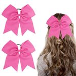 WLLHYF 2PCS Large Cheer bow?8 Inch Jumbo Cheer Hair Bows Ponytail Holder Elastic Band Handmade for Cheerleaders Teen Girls College Sports White Cheerleading Bow Christmas Hair Accessories (pink)