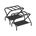 Smuxee Black Luggage Rack Pack of 2, Foldable Suitcase Stand with Fabric Storage Shelf, Luggage Holder with 4 Nylon Straps for Guest Room Bedroom Hotel