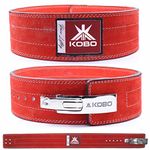 Kobo 10mm Lever Belt Weight Lifting Gym Fitness, Natural Genuine Leather 4” Wide Back Support, 9 Adjustable Holes, Powerlifting Bodybuilding Deadlift Squat Workout Strength Training, Men Women WTB-08