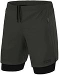 TCA Ultra 2 in 1 Compression Shorts Men Running Gym Shorts for Men with 2X Zipped Pockets - Darkest Spruce, L