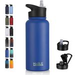 HASLE OUTFITTERS 32 oz Insulated Water Bottle Stainless Steel Double Walled Vacuum Sports Water Bottle with 2 Lids (Straw and Spout Lid) for Gym Camping Hiking(Royal Blue,1)