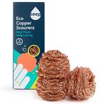 SEEP Recyclable Wire Metal Copper Scourer Pads 3 Pack - Copper Scourer - Spiral Scourer - 100% Copper - Long Lasting Scourer For Cleaning - Pan Scourer - Heavy Duty Scrubber