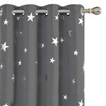 Deconovo Super Soft Silver Star Foil Printed Blackout Curtains Window Treatment Pair Curtains Eyelet Bedroom Curtains for Kids Rooms 66 x 54 Inch Grey 2 Panels