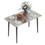 FATIVO Kitchen Dining Table Marble Tabletop: Rectangular 120cm Modern Sintered Stone Grey Pattern Marble Top Dinner Tables 4 Seater with Tapered Metal Legs Dining Room Home Lounge