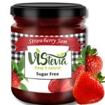 Vistevia Sugar Free Strawberry Jam, Diabetic and Keto Friendly - Sweetened Naturally with Stevia, More Than 60% Strawberries Content - Tastes Delicious - Pack Of 1 (220GM)