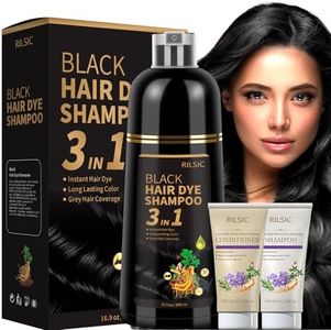 500ML Black Hair Dye Shampoo 3 in 1, Herbal Instant Hair Color Shampoo for Women & Men - Natural Black Colour, Quick Grey Hair Coverage（Includes 100ML Shampoo and Conditioner Set）