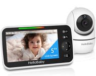 HelloBaby Upgrade Monitor, 5''Sreen with 30-Hour Battery, Pan-Tilt-Zoom Video Baby Monitor with Camera and Audio, Night Vision, VOX, 2-Way Talk, 8 Lullabies and 1000ft Range No WiFi, Ideal Gifts