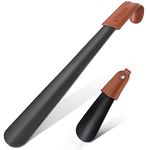 ZOMAKE Metal Shoe Horn 2Pcs - 42cm Shoehorn Long Handled Lazy Shoe Helper with Leather Handle,Extra Long Shoe Horns for Men Women the Elderly,17cm Small Shoehorns (42&17cm)