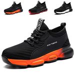 Safety Trainers Men Women Steel Toe Cap Trainers Safety Shoes Work Trainers Lightweight Non Slip Work Safety Boots Industrial Protective Sneakers Black Orange 9 UK