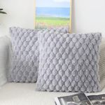 NIULAA Faux Fur Cushion Covers 40cm x 40cm Grey Set of 2 Fluffy Plush Cushion Covers 16 x 16 inches Pillow Covers Soft Fuzzy Pillowcases Moroccan Style Home Decor Cushion Cover