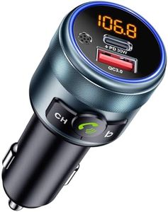 GizmoVine Car FM Transmitter Bluetooth 5.3 Adapter,Wireless Radio Transmitter for Car, PD 30W QC3.0 18W Fast Charging, Hands-Free,Bass Boost,LED Display,USB Flash Play,All Metal,12V/24V