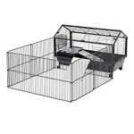 PawHut Metal Small Animal Cage, Rabbit Cage for Guinea Pig Chinchilla Hedgehog Bunny with Removable Wheels and Foldable Detachable Run Fence, 34.6" L x 50.6" W x 22" H