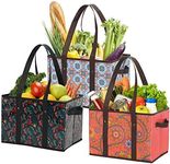 Foraineam Reusable Grocery Bags 3 Pattern Assorted Durable Heavy Duty Grocery Totes Bag Collapsible Grocery Shopping Box Bags with Reinforced Bottom