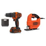 BLACK+DECKER 18 V Cordless 2-Gear Combi Hammer Drill Power Tool with Kitbox, 1.5 Ah Lithium-Ion, BCD700S1K-GB, Orange & Black + Decker KS501-GB 400 W Compact Jigsaw with Blade