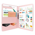 NEWYES Conference Folder A4 Business Document Padfolio, Personal Organiser Folder with Clipboard, File Sleeve, Card Holder, Pockets for Office Work (Pink)