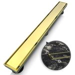 WEBANG 24 Inch Shower Linear Gold Drain Rectangular Floor Drain with Accessories Reversible 2-in-1 Cover Tile Insert Grate Removable SUS304 Stainless Steel CUPC Certified Brushed Gold Brass