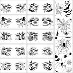 Hotoyannia 12 Sheets Halloween Face Temporary Tattoos Stickers, Halloween Face Fake Tattoos Spider Web Bat Eyeliner Eye Shadow Tattoos Halloween Makeup Kit For Women Girls Halloween Masquerade Party