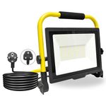 PICAA 7500LM LED Work Light, LED Outdoor Flood Light, Job Site Lights, Plug in Folding Flood Light, Portable Stand Work Lights Floodlight for Car Repairing Home Workshop Garage, 6500K with UK Plug