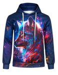 Freshhoodies Mens Hoodie 3D Hooded Graphic Wolf Jumpers Funny Galaxy Print Cool Pullover Womens Sweatshirt Teen Boys Vintage Ladies Hoody Party Gifts, XL