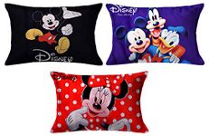 Kuber Industries Disney Team Minnie Mickey Print Silk Special Long Crush Pillow Cover- Set of 3, Royal Blue & Red & Black-KUBMART198, Standard