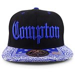 Trendy Apparel Shop Compton Old English Font Embroidered Bandana Flatbill Cap, Royal, One Size