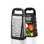 Microplane 34019E Elite Box grater with 5 blades Fine Coarse Ribbon Large Shaver and Extra Coarse in Stainless steel, Black, 9.50 x 13.90 x 27.00 cm