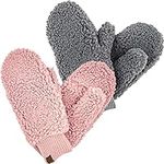 Funky Junque Convertible Mittens Set: SHERPA - 1 Grey & 1 Rose (2 Pack)