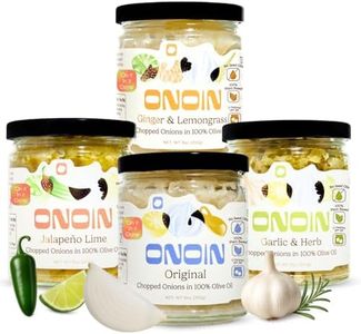 ONOIN Chopped Onions in 100% Olive Oil - Seed Oil Free & Ready-to-Use Flavor Base & Topping | Variety Pack 9 oz (Pack of 4) In Glass Jar | Fresh Marinated Onions & All Natural Cooking Base for Sauces, Soups, & Recipes