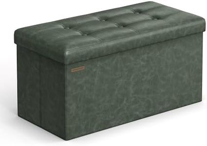 SONGMICS Mazie Collection - 30 Inches Folding Storage Ottoman Bench, Ottoman with Storage, Foot Rest Stool, Load 660 lb, for Living Room, Synthetic Leather, Forest Green ULSF040C01