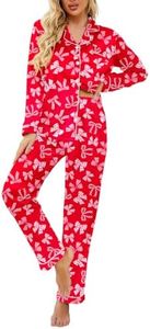 Ekouaer Women's Classic Button Down Long Satin Silk Pajama Set