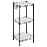 SONGMICS 3-Tier Bathroom Shelf, Storage Rack for Small Space, with 3 PP Shelf Liners, Removable Hook, Extendable Design, Ink Black and Translucent ULGR103B01