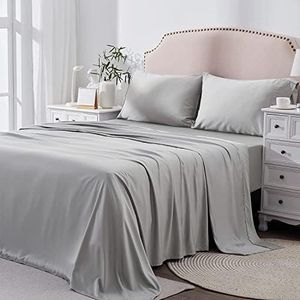 ForZzz 4 Piece Queen Bed Sheet Set-2000TC Bedding Sheets & Pillowcases -Breathable Bedding - Wrinkle, Fade, Stain Resistant-Deep Pocket Flat Fitted Bed Sheet Set (Silver Gray, Queen)