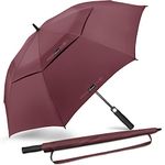 NINEMAX Large Golf Umbrella Windproof 62 Inch Extra Large, Automatic Open Double Canopy Vented Oversized Adult Umbrella for Rain and Wind(Wine Red)