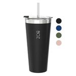 BOZ Tumbler - Tumbler with Lid and Straw - Insulated Tumblers - Cups with Lid and Straw - Stainless Steel Tumbler - Perfect for Hot and Cold Drinks - BPA Free (22oz) (Black)