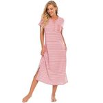 Jlowesun Women's Long Nightshirt Nighties Nightdresses Short Sleeve Button Down Nightgown Night Shirt Dress V-Neck Sleepwear Nursing Pajama Dress for Ladies