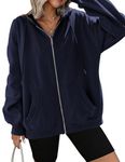 Zeagoo Oversized Women's Casual Full-Zip Hoodie Lightweight Long Sleeve Sweatshirt Casual Jacket with Pocket Navy