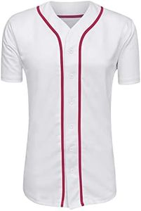 ILTEX Adult & Kids Baseball Jersey Plain Button Down T-Shirt Blank Team Sports Uniforms, White/Red, Medium