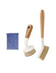 Dish Washing Brush Sisal with Bamboo Handle Dish Scrubber, Scrub Brush for Pans, Pots, Dishwashing and Cleaning Brushes (Square Brush and Short Brush)