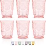 Pink Glass Cups Set of 6 Pink Water Glasses for Lovers of Vintage Pink Glassware with Matching Wine and Champagne Glasses. Colorful Unique and Pretty Colored Glassware.