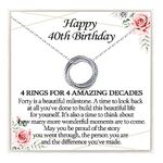 KORAS 40th Birthday Gifts for Women, 40 Birthday Gift Ideas for Daughter Sister Friend, Silver 40th Necklace Jewellery with 4 Rings for 40 Year Old Women