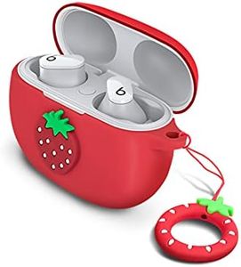 Newseego for Studio Buds Case, Cute Strawberry Cover with Keychain 3D Cartoon Design Absorbing Protective Skin Soft Silicone Funny Case for Girls Women Waterproof Shock-Strawberry Red