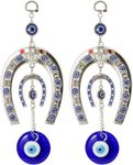 TIED RIBBONS Evil Eye Hanging Ornament | Metal, 2 Set | 10 Inch | Horseshoe Evil Eye Decor for Home, Car, Wall Hanging, Good Luck Charms, Living Room | Ganesh Chaturthi Decoration