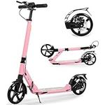 Adult Kick Scooter with Disc Handbrake, Foldable Adjustable Urban Scooter with Dual Suspension, 200mm Big Wheels for Kids Adults and Teens (Pink)