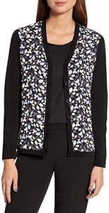 Anne Klein Women's Mixed Media Cardigan, Anne Black/Eton Blue Combo, Large