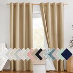 NICETOWN 100% Absolutely Blackout Linen Curtains with Thermal Insulated White Liner, Camel, W52 x L84, 2 Panels, Long Curtains 84 Inch Length for Patio Door, Doorway, Office, Overnight Shiftworker