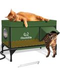 Elevated Heated Cat House for Outdoor Cat in Winter, Waterproof & Insulated Feral Cat House with Escape Door, Heated Cat Shelter with Heating Pad (Green, L-12" x 24")