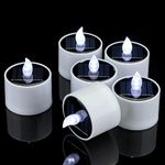 SingTok 6 PCS Solar Powered Tea Light Waterproof Rechargeable Candles, White Flickering LED Flameless Votive Battery Operated for Outdoor Garden Decor